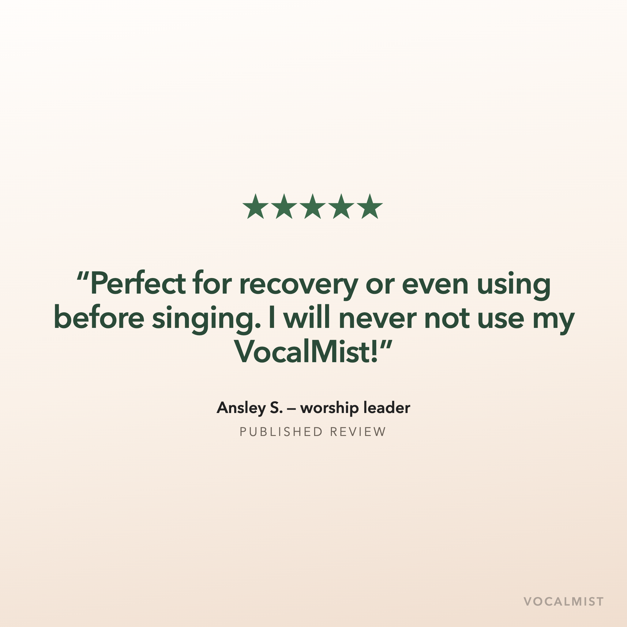Five-star published review from Ansley S., worship leader